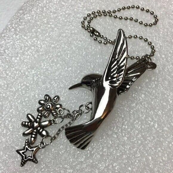 Hummingbird Handbag Charm Silver Tone Dangling Flower Charms - Picture 2 of 5